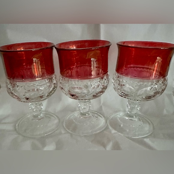 MCM Ruby Red Indiana Flashed Glass Thumbprint 4oz Drink ware (3) Cordial Glass - Picture 4 of 7
